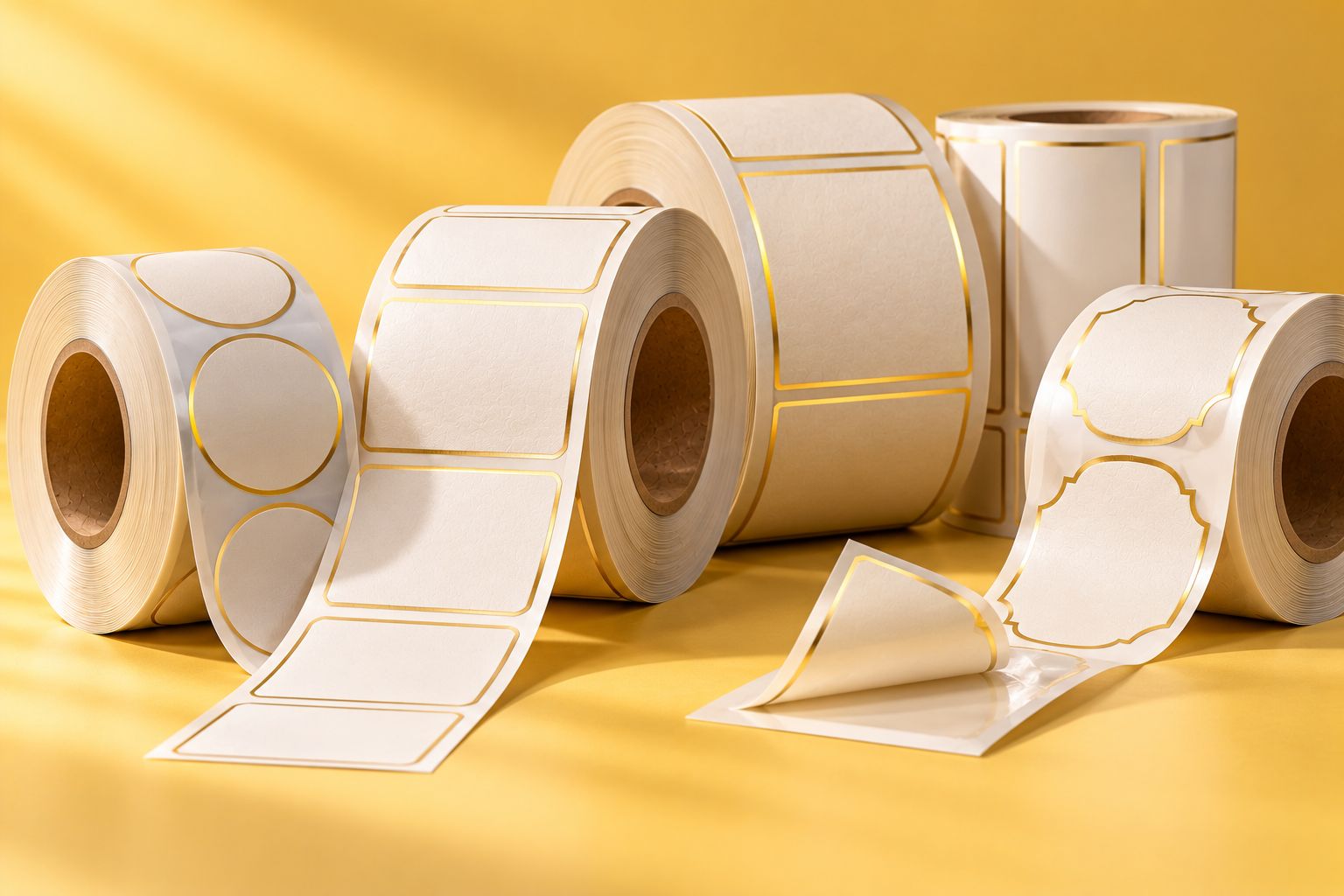 Rolls of self-adhesive labels with foil borders